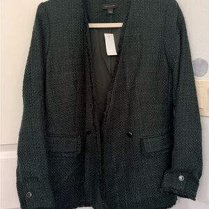 Ann Taylor Dark Green Tweed Open-Front Blazer